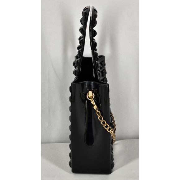 UNIQUE WOMEN'S BLACK JELLY STUDDED TOP HANDLE CROSSBODY MINI BAG PURSE – 5"x5" - Picture 4 of 13